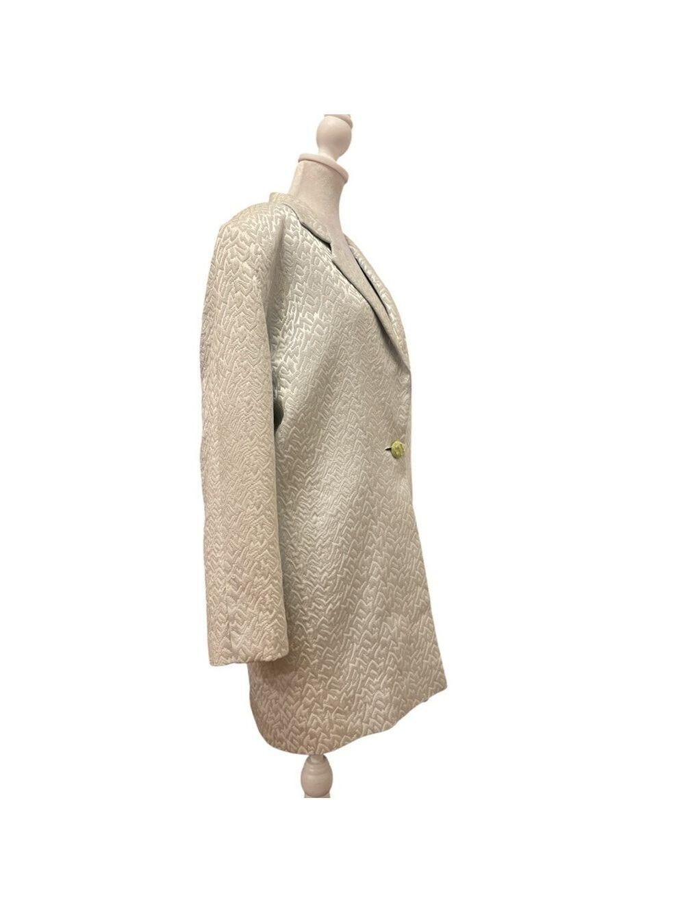 ELITE ORIGINAL sz 10 mint cream brocade 1 button long jacket pocket on chest - Picture 2 of 8